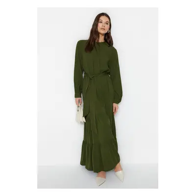 Trendyol Khaki Belted Balloon Sleeve Woven Dress