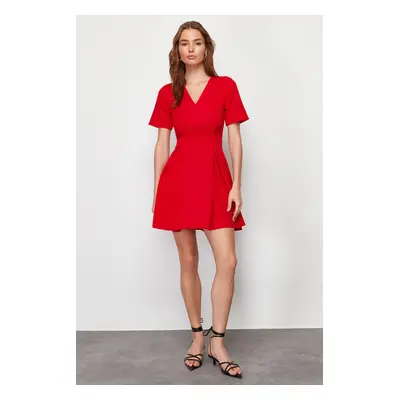 Trendyol Red Belted Waist Opening Mini Woven Dress