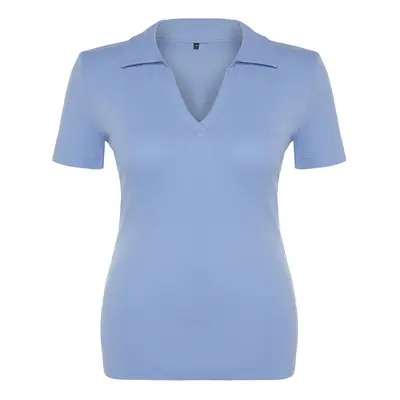 Trendyol Curve Blue Camisole Knitted Plus Size Blouse