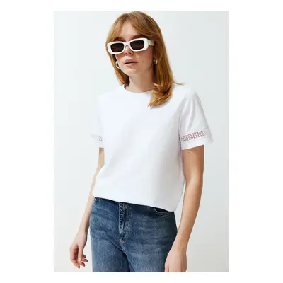 Trendyol White Accessory Detail Basic/Regular Fit Knitted T-Shirt