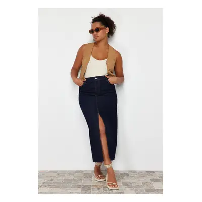 Trendyol Curve Dark Blue Slit Maxi Denim Skirt