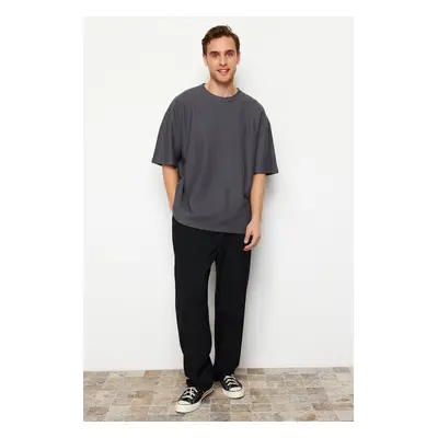 Trendyol Anthracite Oversize 100% Cotton Textured T-Shirt