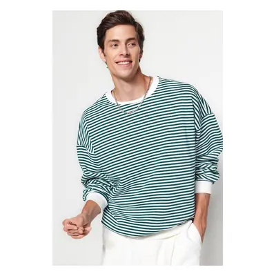 Trendyol Green Oversize/Wide Cut Striped Fleece Inside/Warm Sweatshirt