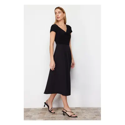 Trendyol Black A-Line Knitted Mix Midi Woven Dress