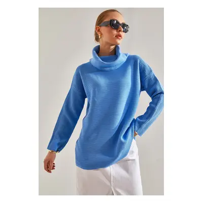 Bianco Lucci Women's Turtleneck Ottoman Knit Oversize Knitwear Sweater