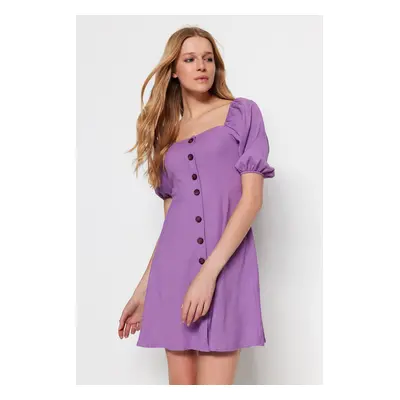 Trendyol Lilac A-line léggömbujjú mini szőtt ruha