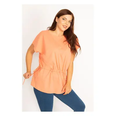 Şans Women's Plus Size Orange Tunic Lace-Up Low Sleeve Tunic