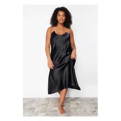 Trendyol Curve Black Strappy Satin Woven Nightgown