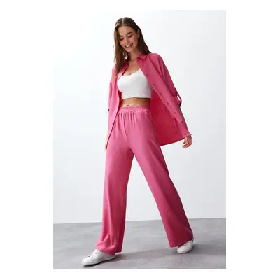 Trendyol Fuchsia Woven Shirt-Pants Epaulette Suit