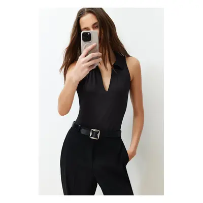 Trendyol Black Fitted Polo Neck Stretchy Snap Fastener Knitted Bodysuit