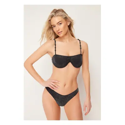 Trendyol Silvery Regular Bikini Set with Black Balconette Accessory