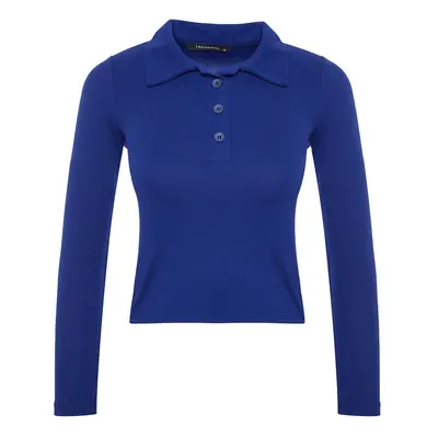 Trendyol Navy Blue Soft Fabric Fitted/Situated Polo Neck Flexible Knitted Blouse