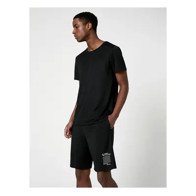 Koton Sports Shorts Lace Waist Pocket Slogan Printed