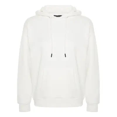 Trendyol Thick Ecru, Fleece Inside Oversized/Wide Fit with a Hooded Basic Knitted Sweatshirt