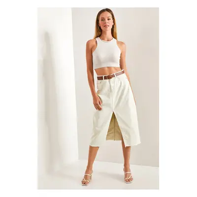 Bianco Lucci Women's Laser Cut Slit Denim Skirt