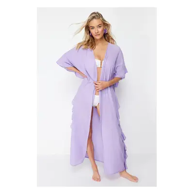 Trendyol Pink Belted Maxi Woven Frilly Kimono & Kaftan