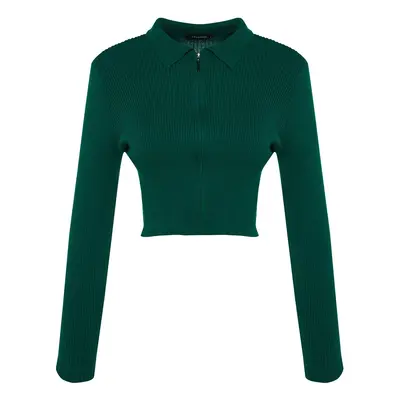 Trendyol Emerald Green Crop cipzáras kötöttáru Cardigan