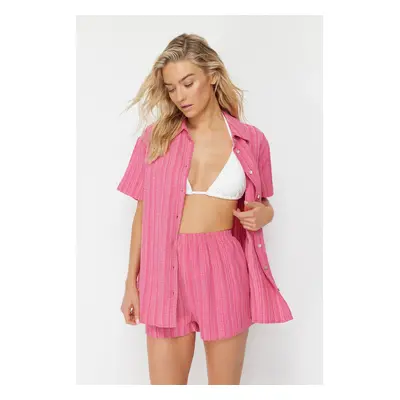 Trendyol Fuchsia Woven Linen Blended Shirt Shorts Set