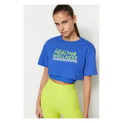 Trendyol Blue 100% Cotton Crop Layer Knitted Sports T-Shirt