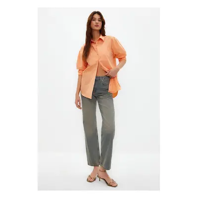 Trendyol Light Orange Single Pocket Boyfriend Woven Cotton Shirt