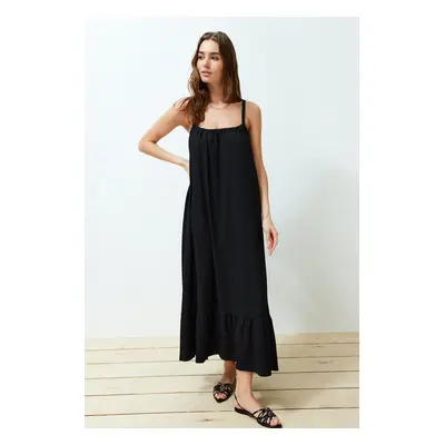 Trendyol Black Back Detailed Strappy Wrapped/Textured Maxi Knitted Dress