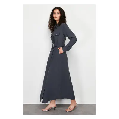 Trendyol Anthracite Button Modal Shirt Dress