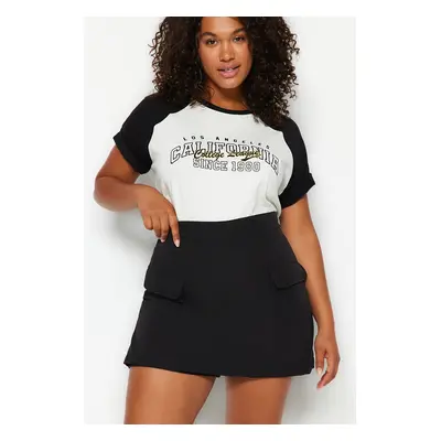 Trendyol Curve Black Plain Pencil Double Face Plus Size Skirt