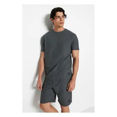 Trendyol Anthracite Regular Fit Textured Knitted Pajama Set with Shorts