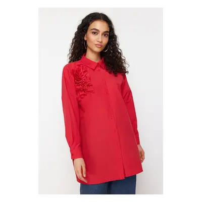 Trendyol Red Applique Flower Detailed Cotton Woven Shirt