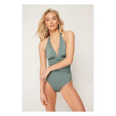 Trendyol Mint V-Neck Compacting Regular Swimsuit