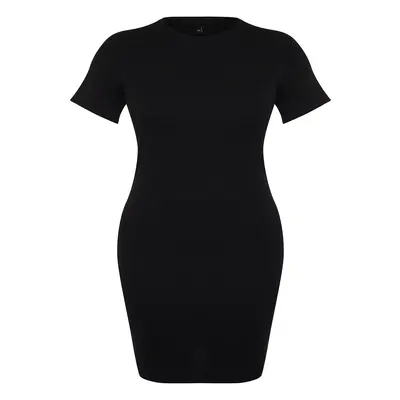 Trendyol Curve Black Fitted Mini Crew Neck Ribbed Stretchy Knitted Dress