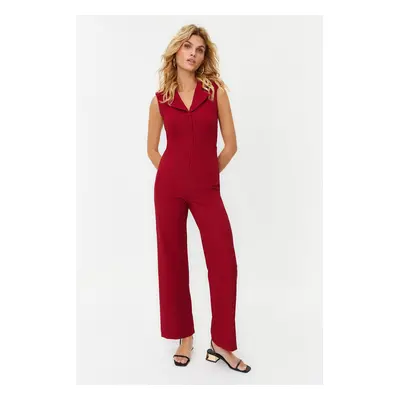 Trendyol Burgundy Jacket Collared Button Detailed Woven Jumpsuit