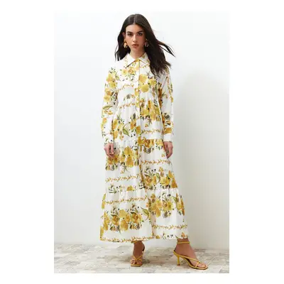 Trendyol Yellow Floral Woven Shirt Linen Look Dress