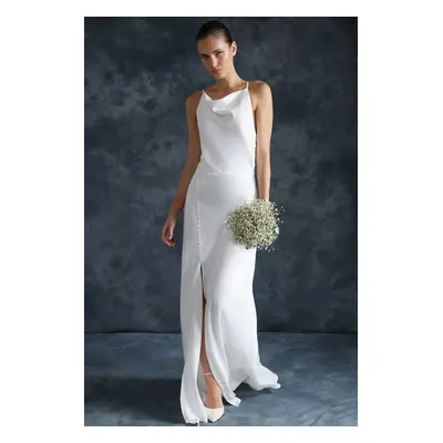 Trendyol Bridal White Woven Satin Wedding / Wedding Long Evening Evening Dress