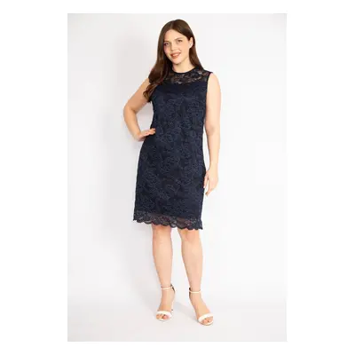 Şans Women's Navy Plus Size Back Hidden Zipper Lined Lace Dress