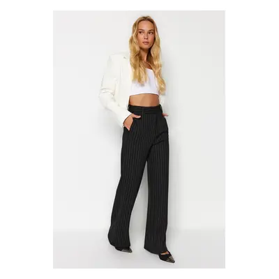 Trendyol Black Striped Straight Fit High Waist Knitted Pants