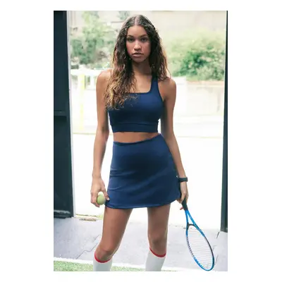 Trendyol Dark Navy Blue Reflector Printed Layer Tennis Knitted Sports Shorts Skirt With Shorts W