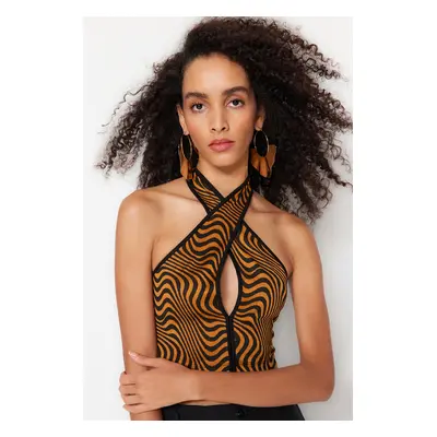 Trendyol Multi Color Crop Knitted Window/Cut Out Detailed Animal Print Bustier