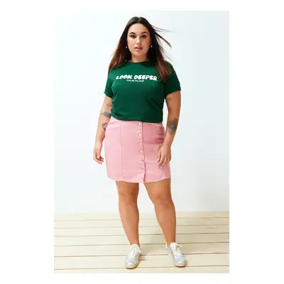 Trendyol Curve Pink Buttoned Mini Denim Skirt