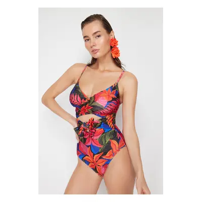 Trendyol Floral Patterned Double Breasted Tied Regular Swimsuit