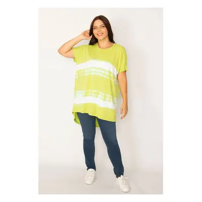 Şans Women's Plus Size Green Tie Dye Patterned, Comfortable Cut Tunic