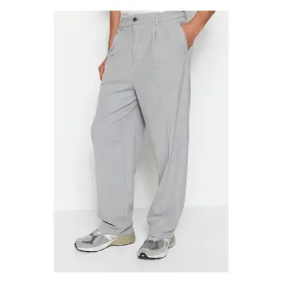 Trendyol Gray Palazzo Elastic Waist Pleated Loose Fabric Trousers