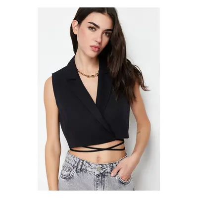 Trendyol Black Fitted Woven Crop Vest