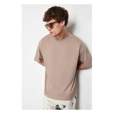 Trendyol Mink Oversize/Wide Cut Basic 100% Cotton T-Shirt