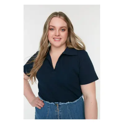 Trendyol Curve Navy Blue Ribbed Knitted Blouse