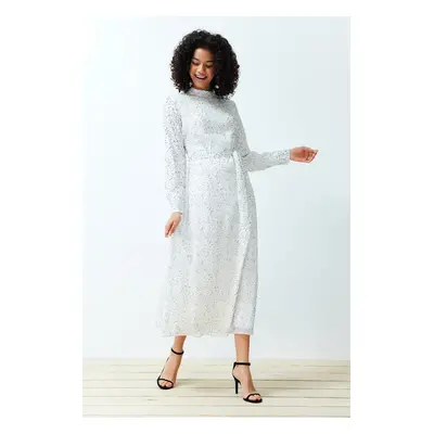 Trendyol White Textured Quality Polka Dot Lined Woven Dress