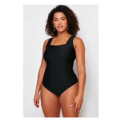 Trendyol Curve Black Square Neck Knitted Swimsuit