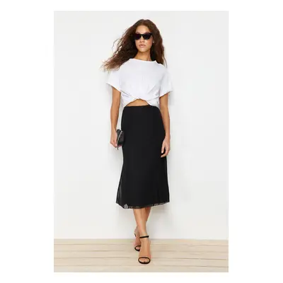 Trendyol Black Lined Tulle Midi Knitted Skirt