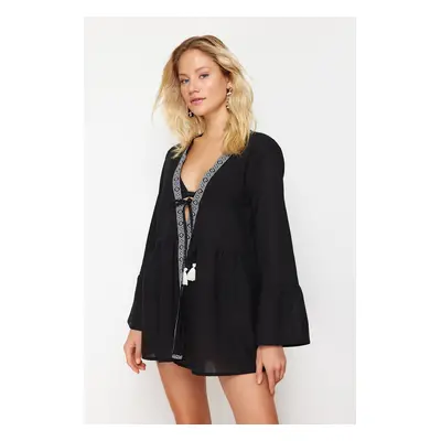 Trendyol Black Mini Woven Stripe Accessory Kimono&Kaftan