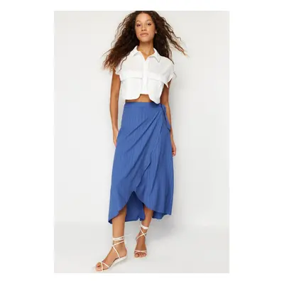 Trendyol Navy Blue Double Breasted Closure Tie Detailed Midi Length Woven Skirt